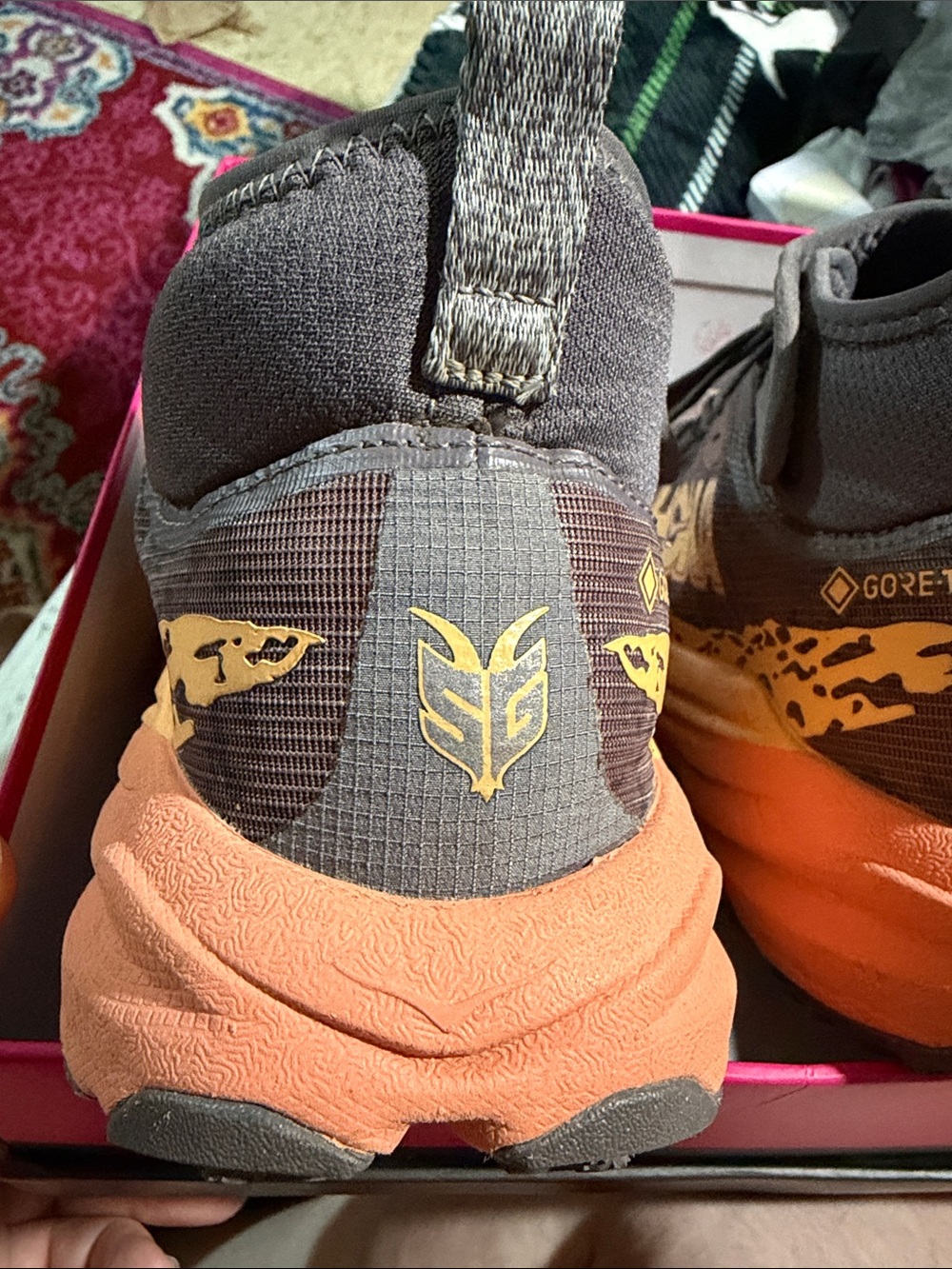 Hoka Speedgoat 6 GTX Women’s Trail Shoe in Grey and Orange - Picture 2 of 5